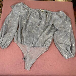 NWOT Abercrombie & Fitch Bodysuit - small Blue Sparkle Lined Chiffon 3/4 Sleeve